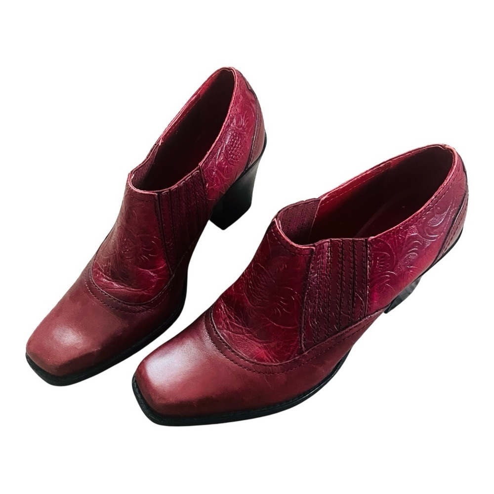 Antonio Melani ankle embossed boots women 7.5 tooled western leather burgundy